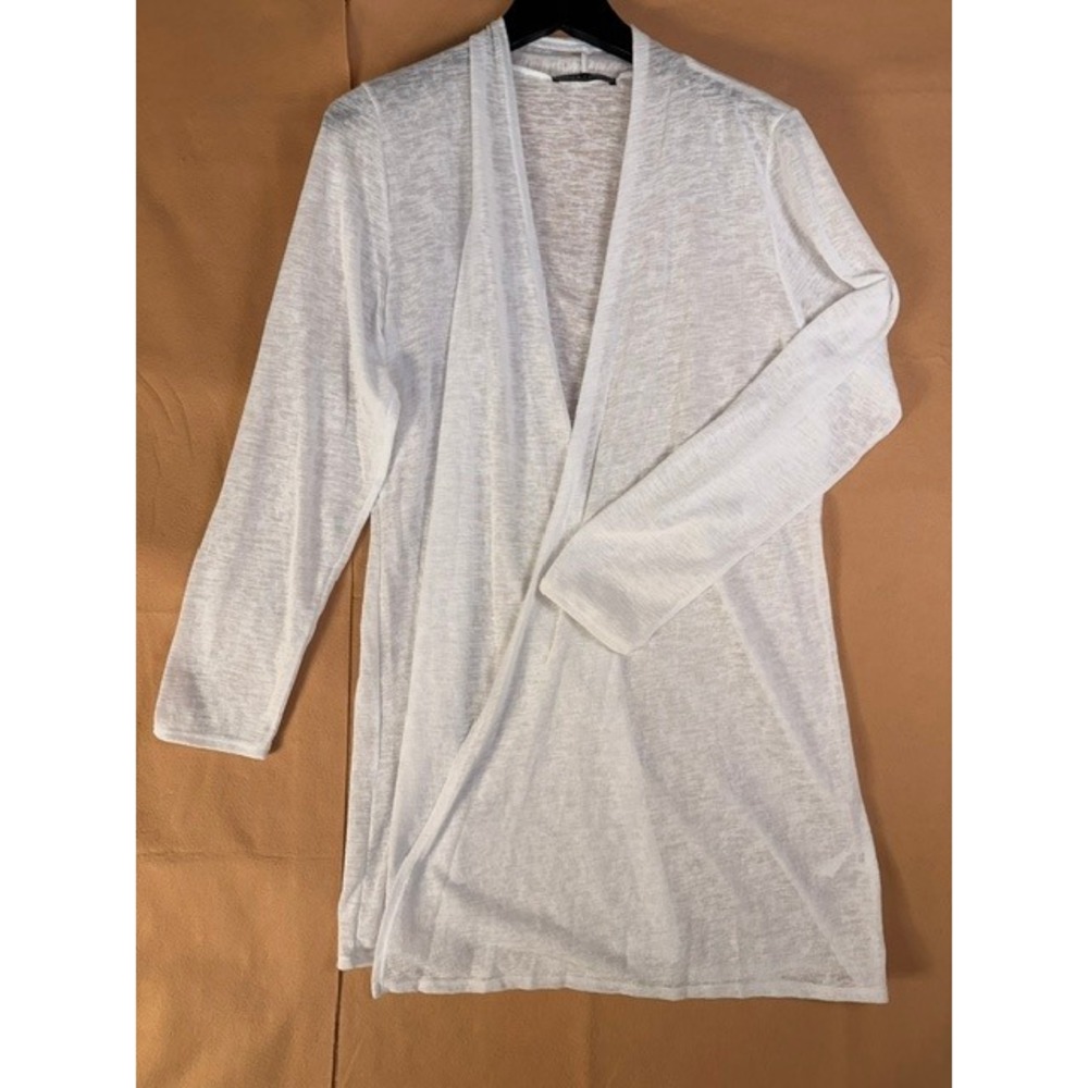 Chris & Carol 1X White Open Front Long Cardigan Lightweight Made in USA